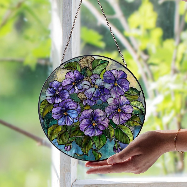 February Birth Flower Violet Stained Glass Window Suncatcher