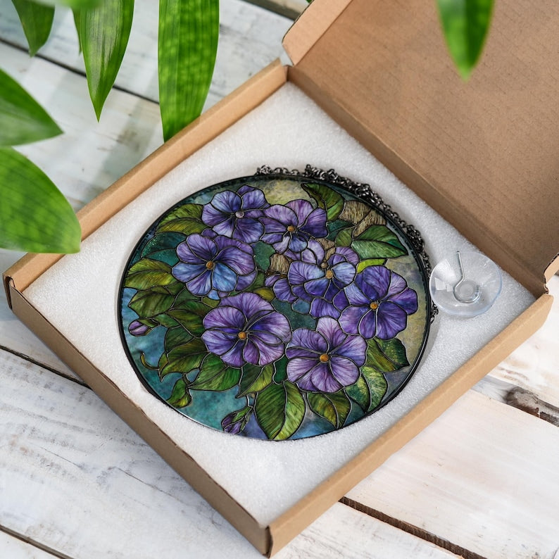 February Birth Flower Violet Stained Glass Window Suncatcher