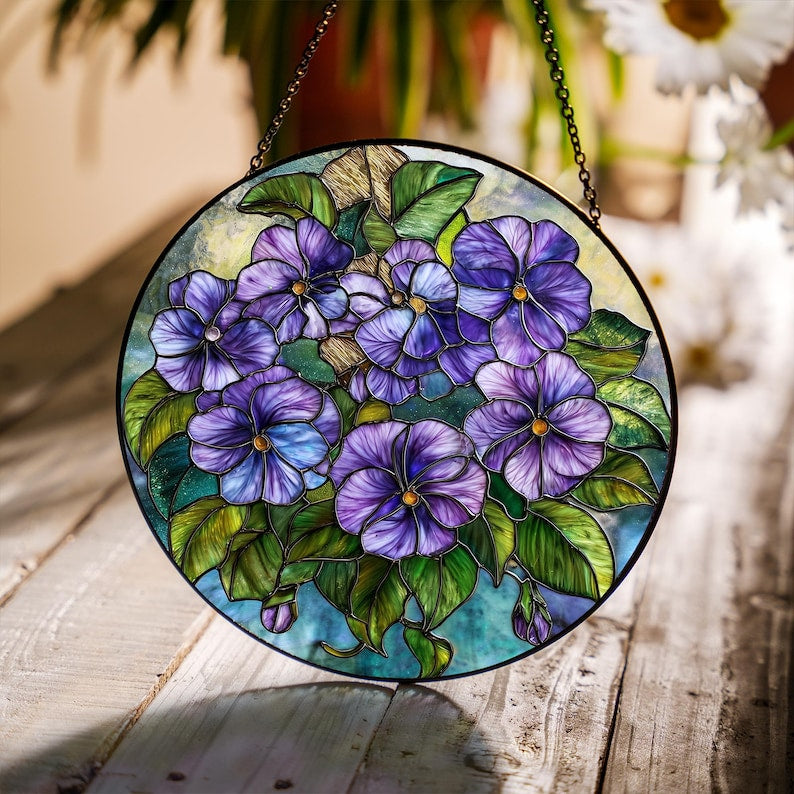 February Birth Flower Violet Stained Glass Window Suncatcher