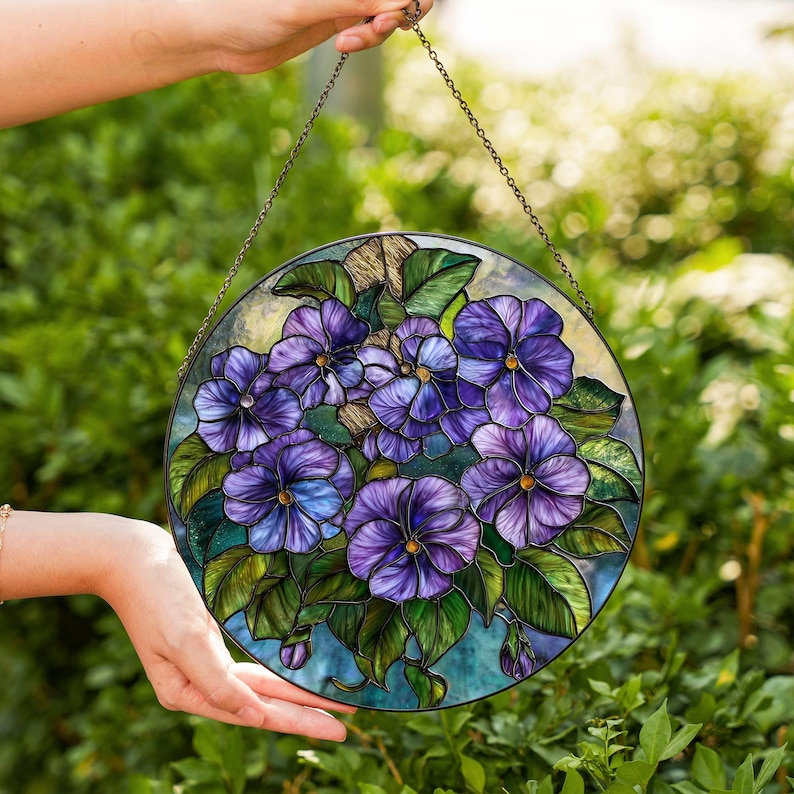 February Birth Flower Violet Stained Glass Window Suncatcher